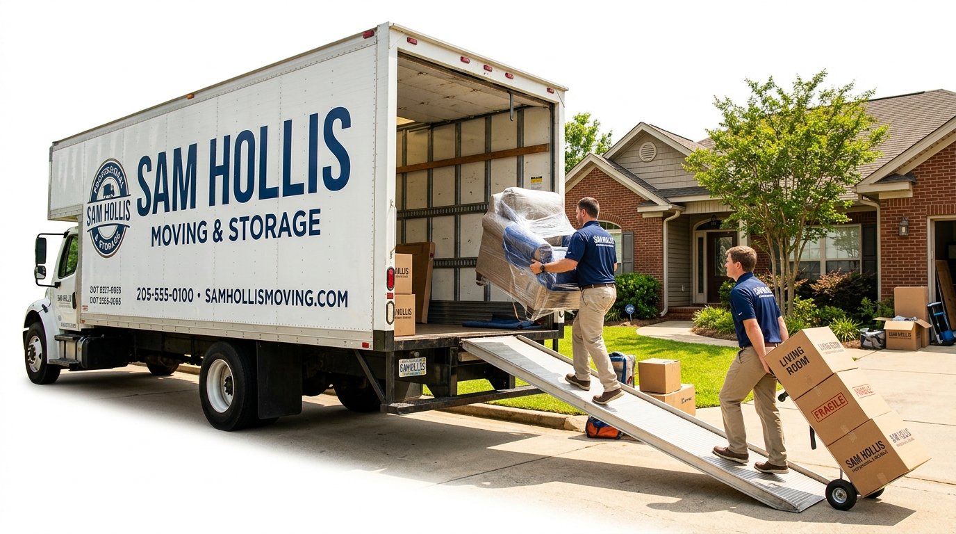 Sam Hollis & Sons moving truck loaded and ready for a move in Foley AL