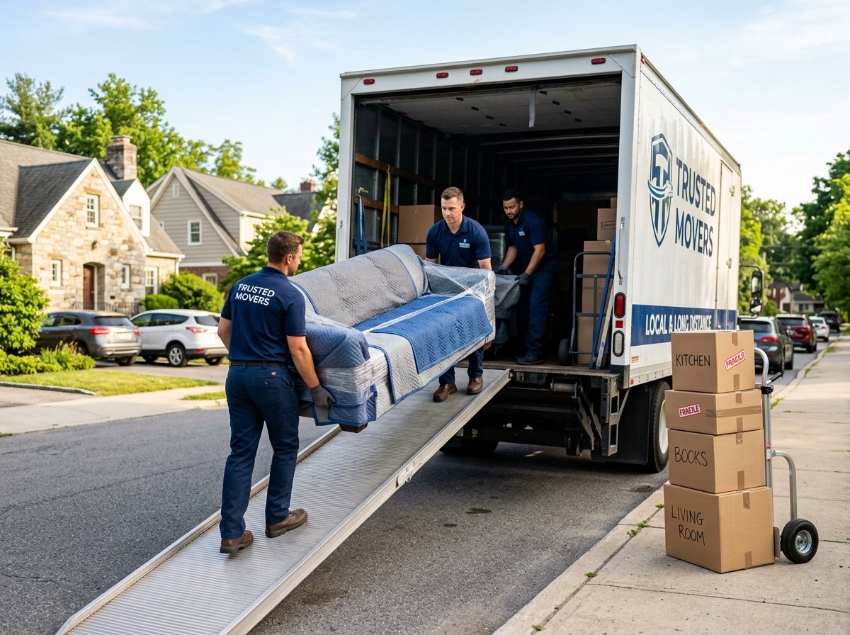 Sam Hollis & Sons moving crew loading furniture into their truck